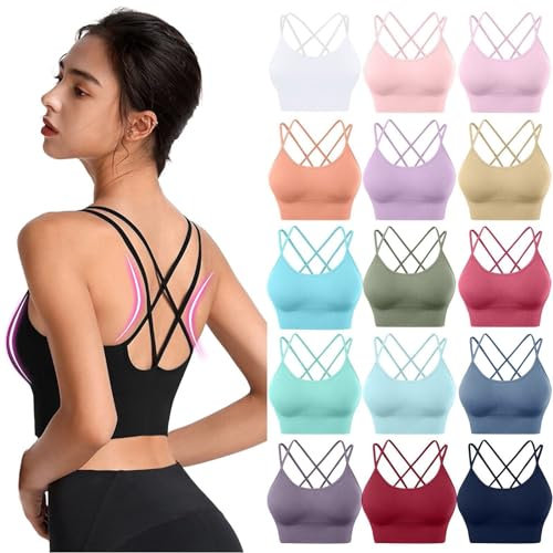 Generisch Amazon gutschein, BHS Frauen mit bügel, Damen Sport BH Gepolstert Crossback Yoga Sports Bra Spaghettiträger Rücken Verkreuzt Gerippt Bustier Komfort Nahtlose Top-BH, Black Friday Frauen