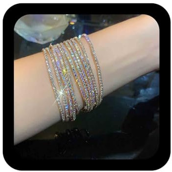 Dervivea Bracelet Tennis Étincelant Chaîne Minuscule Bracelet Strass Coloré Bracelet Extensible En Cz Or Bracelet Cristal Bling Bijoux Pour Femmes