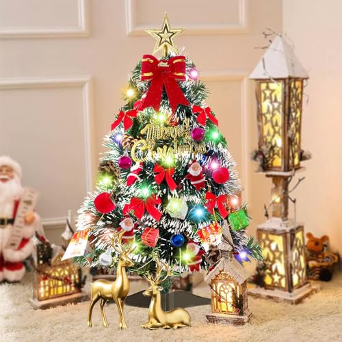 Albero di Natale piccolo,Mini Albero di Natale da Tavolo 60cm,Mini Alberi di Natale con Ornamenti,Singolo albero di Natale piccolo,per Feste di Natale Ornamenti in Home Office Decorazione da Tavolo