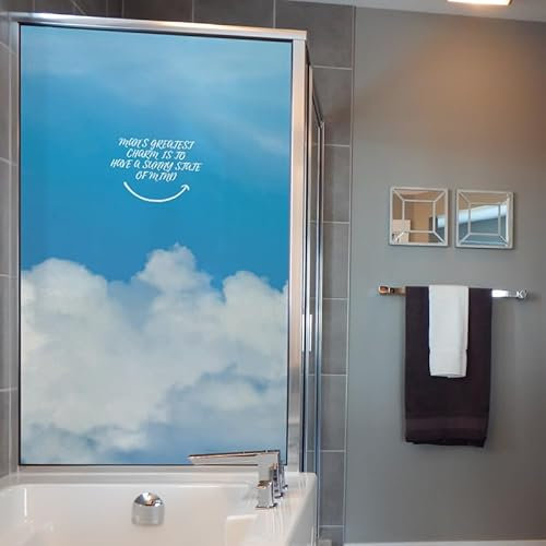 Fensterfolie Blauer Himmel Wolken Milchglasfolie ohne Klebstoff Fensterfolie Blickdicht Folie Fenster Sichtschutz Anti UV Klebefolie Fenster Büro Sichtschutzfolie Fenster 1Pcs (60x116 cm)
