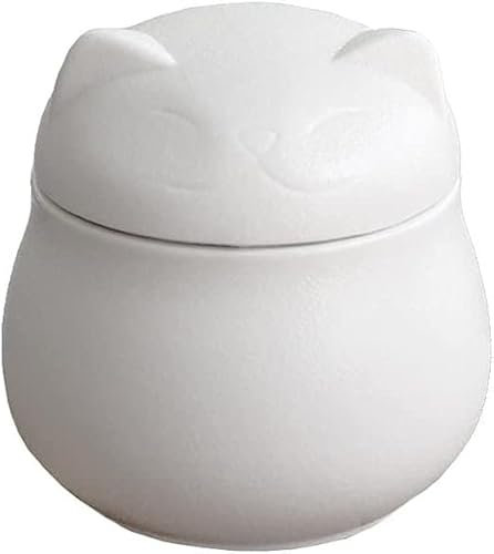 HEYDGBBZ Le bol de sucre en céramique, Pot en céramique for chat, plat à bonbons, sucrier, pot de rangement avec couvercle scellé(White)
