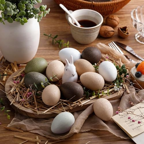 Gejoy 24 Stück gesprenkelte Ostereier, neutral strukturierte Eier, matt, pastell, gefälschte Hühnereier, Osterschale, Korb, Vasenfüller, rustikale Frühlings-Osterdekorationen für Zuhause,