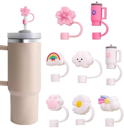 8Pcs Straw Covers Cap, Silicone Straw Toppers, Cute Straw Tip Covers, Reusable Straws Cover Tips for 40/30 Oz(Colorful,Size:10mm)