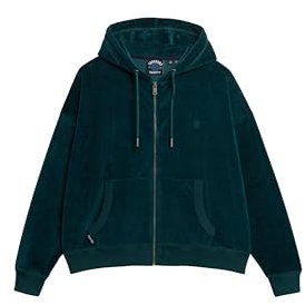 Superdry Damen Velours-Kapuzenjacke Dunkles Piniengrün 36