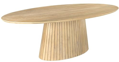 Licht-Erlebnisse Ovaler Esstisch Holz (Mango Akazie) geweißt 220 x 110 x 77 cm (LxBxH) Säulenfuß Japandi Design Esszimmertisch