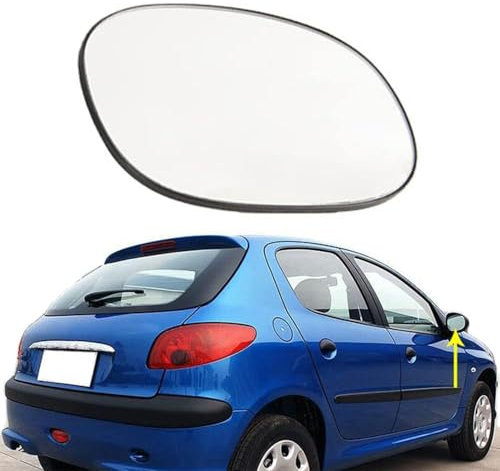 WRUHUA Cristal de Espejo Retrovisor para Peugeot 206 Hatchback 1998+/206 SW 2002+ 8151QQ 8151CJ 8151GE 8151GF 8151LC 8151CF, Cristal de Retrovisor Exterior Calefacción Impermeable,right-1pcs