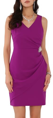 WOMLAYOUT Donna Vestito con Volant, Finto Involucro, Scollo A V, Senza Maniche, per Feste E Cocktail Viola M