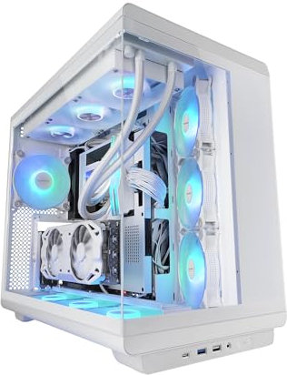 MARS GAMING MC-REV, ATX Gaming Case, Dual Tempered Glass, 3x 12cm Inverted ARGB Fans, Vertical GPU Mount, PC Tower with Liquid Cooling Support up to 360mm, White