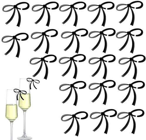 Bow Drink Tags - 20pc Bow Drink Markers | Acrylic Wine Name Tag | Reusable Acrylic Wine Glass Charm For Champagne, Cocktail, Guest Wedding, Wedding Party Decoration