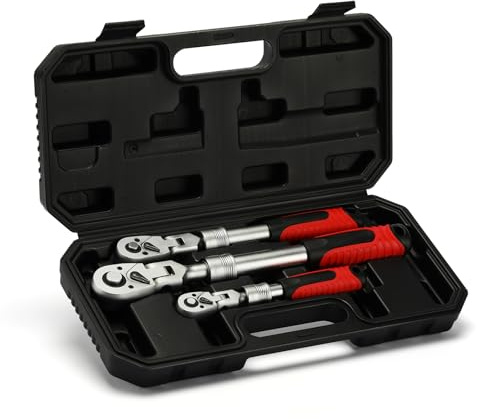Mayouko 3PCS Flex Head Ratchet Wrench Set, 1/4 & 3/8 & 1/2 Drive, 72-Tooth, CR-V