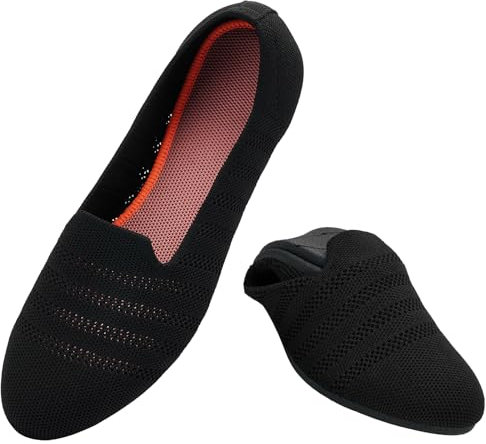 Puxowe Damen Ballerina Slip On Stricken Kleid Flache Schuhe Runde Zehe Ballerina Walking Pumps Schuhe für Frauen Bequem Elegant 41 EU Black/Orange