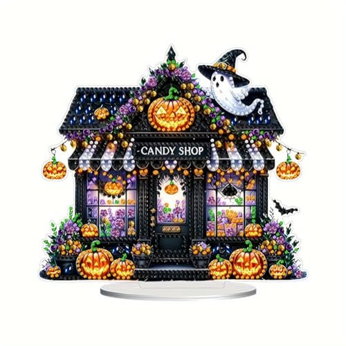 Halloween Diamond Painting Stehend Kunst Set, DIY Diamond Painting Tischdeko, Diamant Malerei Aufsteller Deko Halloween Tisch Dekoration Mosaik Basteln Diamantmalerei Bild Ornament Herbst Deko (D)