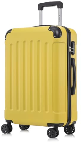 YONSLY Koffer Suitcase L Gelb, Trolley Reisekoffer, Rollkoffer Handgepäck mit 4 Rollen 360°, Hartschalenreisekoffer, Zahlenschloss, Weicher Gummigriff
