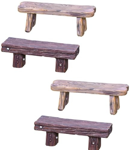 4 Stück Miniatur Bank Set, Miniatur Deko Für Feengarten Und Puppenhaus, Deko Holzbank Wichtel Zubehör Und Miniatur Möbel Für DIY Projekte Und Innen-Outdoor Dekoration, Lichte Und Dunkle Bänke
