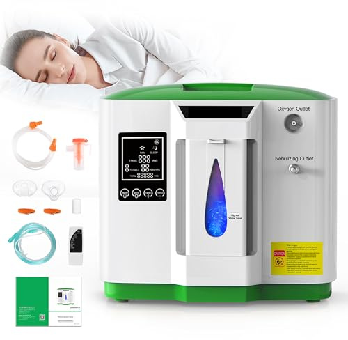 DESIBA Sauerstoffkonzentrator, 2-9 L/min Durchfluss Einstellbar, Sauerstoffgerät für Zuhause, Sauerstoffkonzentration 30%-90%, Mit Zerstäubung Sauerstoffmaschine, Mit Fernbedienung, Den Heim（2AW)