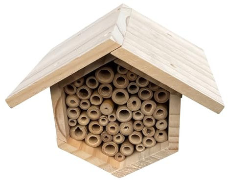 Bienenhotel | Sechseckiger Bienenstock mit Röhren, handgefertigt | für Terrassen, Veranden, Rasen, Outdoor, Innenhöfe, Balkone, Terrassen