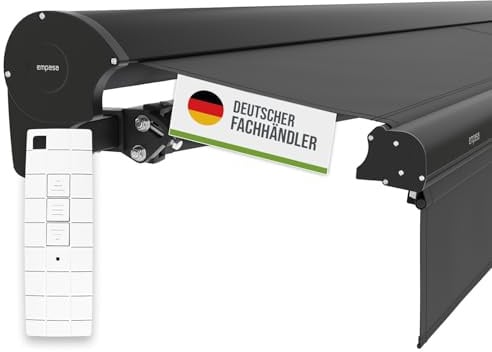 empasa Elektrische Kassettenmarkise 'Expert' Gelenkarmmarkise Markise Sonnenschutz mit manuell ausfahrbarem Volant, komplett vormontiert, Farbe:anthrazit, Größe:2.5 x 2 m