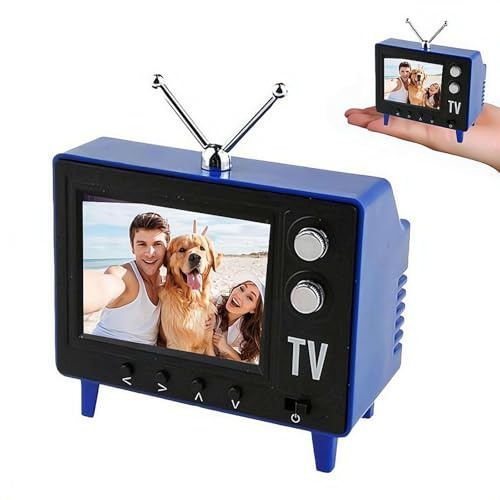 Mini TV retro, TV de casa de muñecas escala 1:12, mini TV recargable vintage que puede reproducir video con pantalla de 720P, memoria de 8 GB, soporta auriculares y reproducción USB, para regalo de