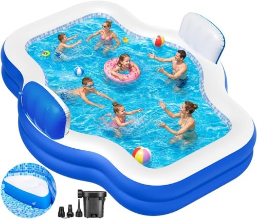 Piscina Inflable Grande con Asiento, 121 X 90 X 22 Cm, Piscina Hinchable para Niños Y Adultos, Piscina Infantil Grande Y Resistente para La Diversión Familiar