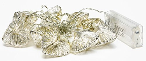 LED-Highlights Deko Draht Lichterkette Micro 10 Metall Herz silber LED warmweiß 1,85 m Micro Beleuchtung Batterie Drahtlicherkette