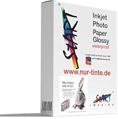 Start - 100 Blatt DIN A4 220 g/m² Fotopapier Glossy für Tintenstrahldrucker (Inkjet), 2-Seitig - sofort trocken, wasserfest, hochweiß, hohe Farbbrillianz