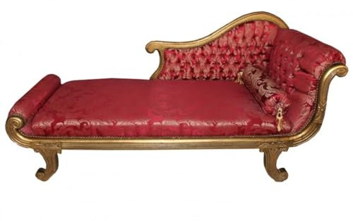 Casa Padrino Barock Chaiselongue Modell XXL Bordeaux Musterstoff/Gold Recamiere Liege Wohnzimmer Möbel