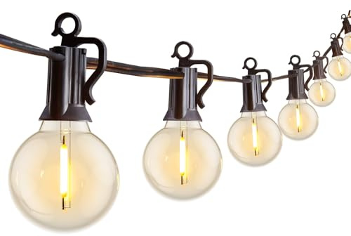 Brightown Outdoor String Lights 29 Feet G40 LED Patio Lights, Plug-in, 13 Plastic Edison Bulbs(1 Spare), Waterproof Connectable Hanging Light for Backyard Porch Balcony Party Decor, E12 Base, Black