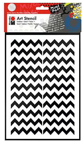 Marabu 0285000000002 - Art Stencil, Motivschablone für effektvolles Schablonieren auf Papier, Keilrahmen, Holz und Textilien, PVC - frei, lasergeschnitten, wiederverwendbar, DIN A4, Chevron Pattern