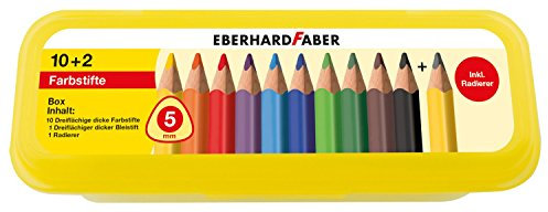Eberhard Faber 511408-10 dreiflächige Jumbo Buntstifte in Aufbewahrungsbox inklusiv Zubehör