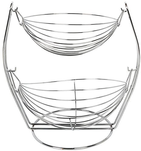 2 Tier Chrome Swinging Fruit Vegetable Bowl Basket Rack Storage Stand
