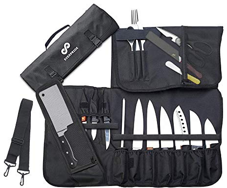 EVERPRIDE Chef Knife Roll Bag Holds 10 Knives – Contains 2 Large Zippered Pockets for Meat Cleavers and Cooking Tools – Durable Knife Case for Chefs and Culinary Students – Knives Not Included