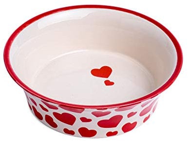 Petface Red Hearts Flared Ceramic Bowl for Cats