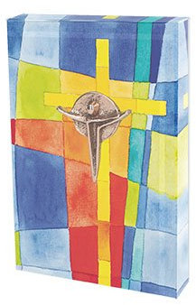 Butzon & Bercker 630271 Glasquader zum Aufstellen, Motiv Kreuz mit Korpus aus Bronze