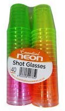 Partyrama 2 x NEW 40 COLOURFUL NEON DISPOSABLE PLASTIC SHOT CUPS GLASSES PARTY GREEN PINK ETC
