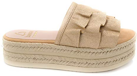 Kanna KV8312 Damen Pantolette Plateau Gold (EU 39)