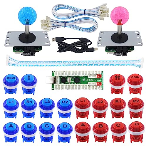 SJ@JX 2 Player Arcade Game DIY Kit LED Button Zero Delay USB Encoder 2 Player Mechanical Keyboard Switch Arcade Joystick Controller PC Raspberry Pi 2/3