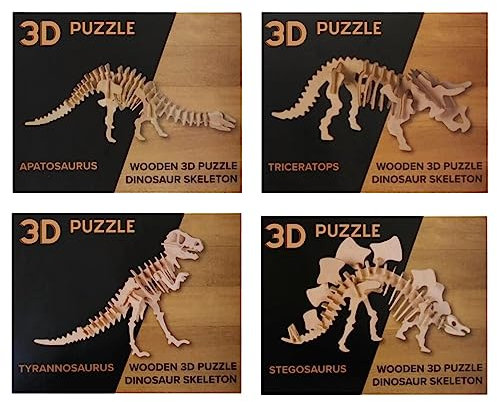 Bada Bing 4er Set Naturholz 3D Kinder Puzzle Dino Holzpuzzle Dinosaurier Skelett Zum Basteln Und Konstruieren 45