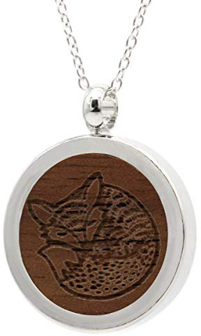 NaturSchatulle Kette mit Anhänger Holz Gravur Fuchs Halskette Holzanhänger Medaillon Silber 925 Damen Kettenanhänger Amulett Holzschmuck Charms 50cm