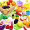 Airlab Giocattoli Plastica per Tagliare Frutta Verdura, 49 PCS Utensili da Cucina per Dinette per Bambini, Regalo Educativo Compleanno Pasqua Halloween Natale per Bambini Bambine 3 4 5 Anni con Cesto