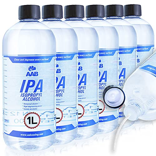 AABCOOLING IPA 1L - 6 Stück Satz - Reinigungsalkohol, Universelles Druckkopfreiniger, Propanol, Fetten, Ölen Waschbenzin, Cleaner Nägel in Einer Großen Flasche, Sehr Effizient Entferner