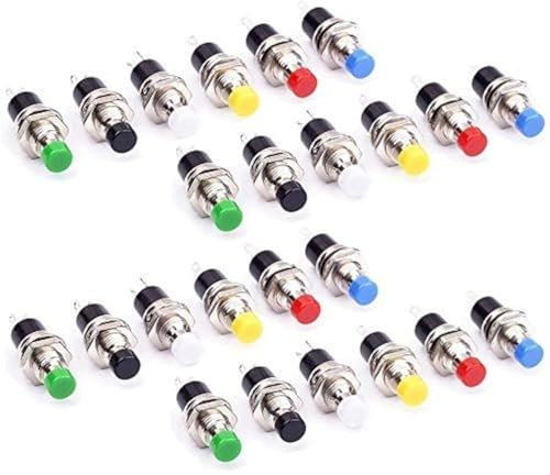 GTIWUNG Set de 24pcs Mini Botón Pulsador 7mm Mini Interruptor Momentáneo de Botón 1 A 250 V AC Resorte con Dos Pines SPST (unipolar) Normalmente Abierto