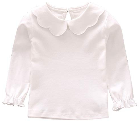 De feuilles Toddler Baby Girl Long Sleeve Peterpan Collar T-Shirt Blouse Solid Color Basic Tops (12-18 Months, White Style B)
