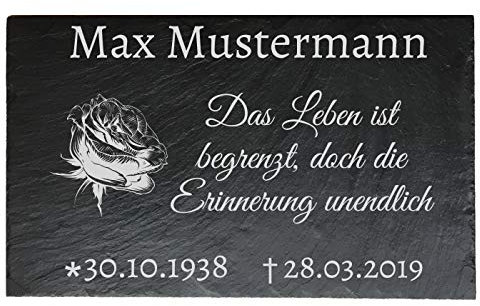 SNEG Gedenktafel aus Schiefer inkl. Gravur | Grabplatte als Andenken in verschiedenen Größen (40x25 cm, Layout 01)