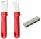 JJWNMLL 2Pcs Cleaning Scraper for Ovens Stoves Induction Hob Stainless Steel Multi-Kitchen Scraper with Plastic Handle, Straight Version + Bending Version Red