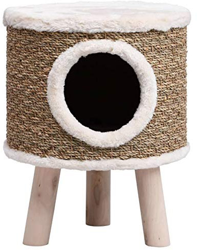 Tidyard Kratzbaum mit Holzbeinen Katzenhöhle Weide Katzenbett Katzenkorb Katzenturm Haus 41 cm Seegras