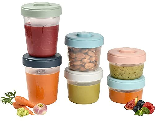 BÉABA, Lot de 6 Portions Conservation Clip, Pots empilables et emboîtables, 100% hermétique, Graduation, Zone marquage, Congélation, Conservation Lait Maternel (2x90ml + 2x150ml + 2x250ml)