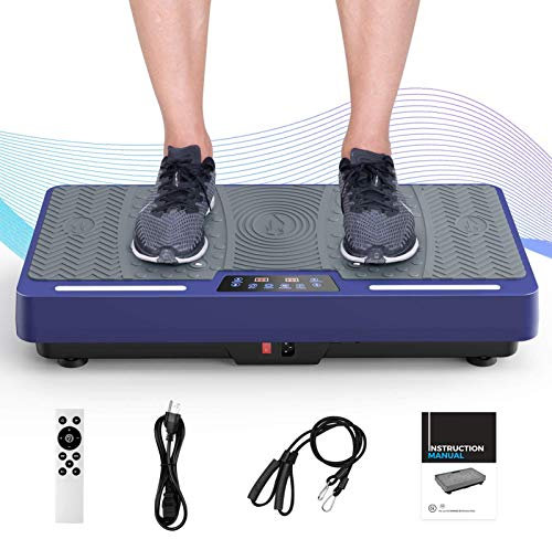 Touredbe Vibration Plate Exercise Machine, Whole Body Workout Vibration Fitness Platform with Loop Bands LED Light Speaker, Home Fitness Training Equipment for Weight Loss Blue (Blue)