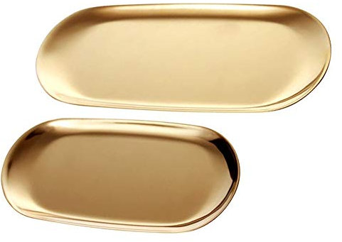 2 Stück Edelstahl-Kosmetiktablett, Dessertschale für Süßigkeiten,Tee-Kaffeetasse-Platte, Aufbewahrungswerkzeuge für Badezimmertücher (Gold)