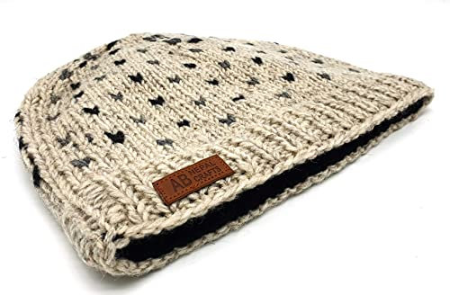 Trend Strickmütze Beanie Nepal handgefertigt Schurwolle One Size Schnee weiß grau