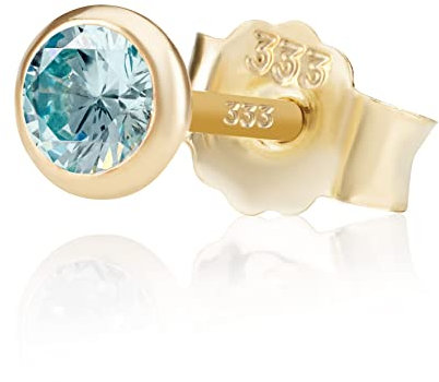 NKlaus Einzel 4,0mm 333 Gelb Gold 8 Karat Ohrstecker Kristall Zirkonia Aquamarin Butterfly Verschluss Damen Mädchen 3370